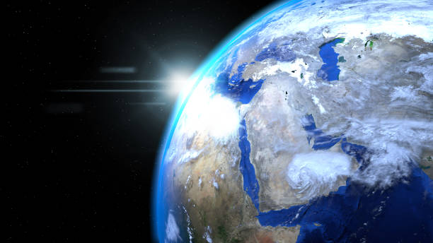 istock Earth globe from space with sun and clouds, close up, showing Middle East 652786480