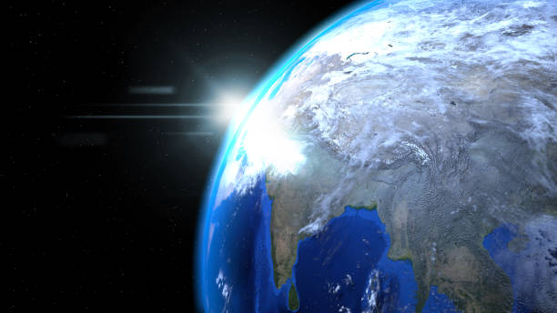 istock Earth globe from space with sun and clouds, close up, showing India 652788772