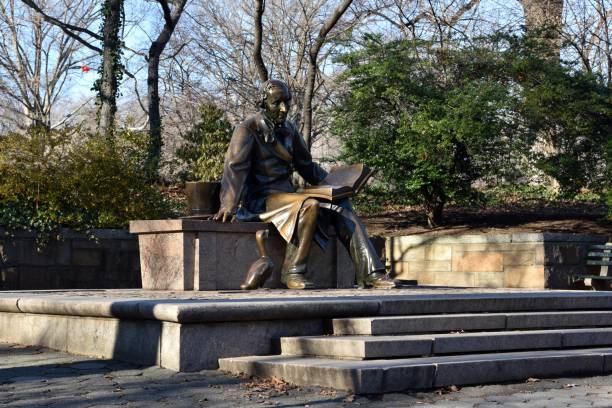 Hans Christian Andersen Statue in Central Park Sunny January in Central Park hans christian andersen stock pictures, royalty-free photos & images