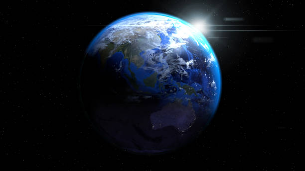 istock Earth globe from space with sun and clouds, showing Asia and Australia 652789348