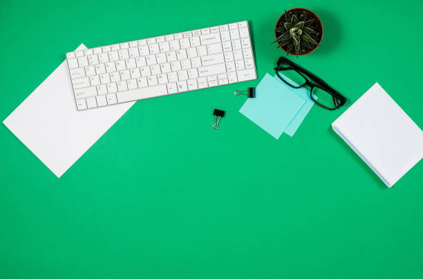 istock Mock-up blank page or magazine on colorful background top view 652798552
