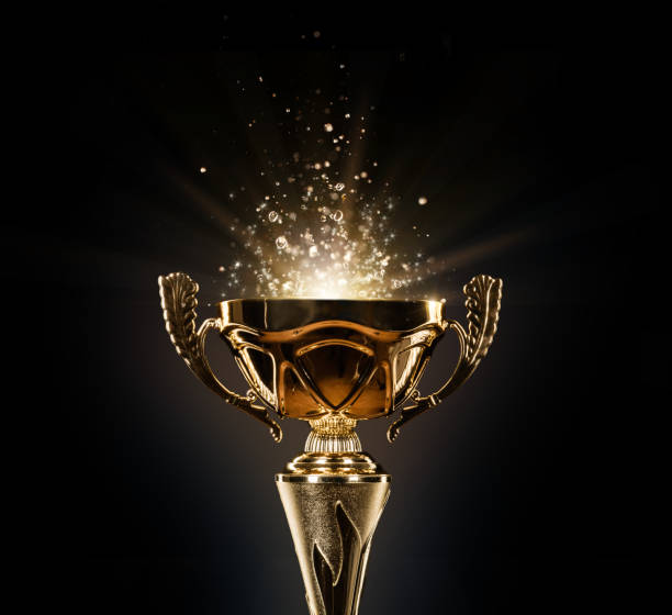 istock Champion golden trophy on black background 652798678