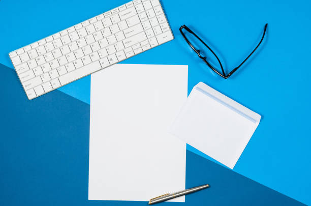 istock Mock-up blank page or magazine on colorful background top view 652799368