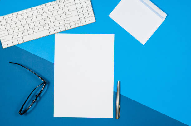 istock Mock-up blank page or magazine on colorful background top view 652799416