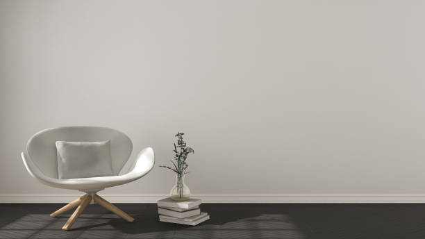 istock Scandinavian minimalistic background, with white armchair on herringbone natural parquet flooring, interior design 652799644