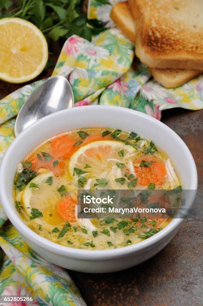 Chicken Orzo Soup Stock Photo - Download Image Now - Bisque, Boiled, Bouillon
