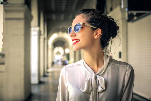 Young woman in silk shirt