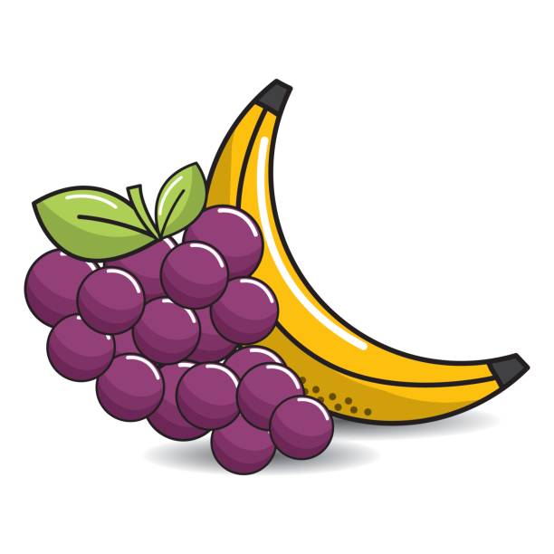 バナナと葡萄 Grape And Babana Fruit Icon Stock Illustration - Download Image