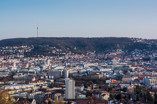 Stuttgart Cityscape Landscape Capital City Baden Wuerttemberg Day Night Sky Buildings Far TV Tower Hills Kessel