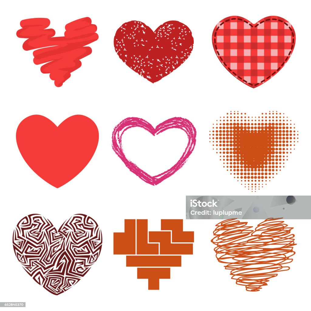 Differents Style Red Heart Vector Icon Isolated Love Valentine Day ...