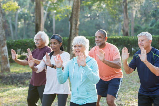 istock Multi-ethnic group of seniors taking tai chi class 652842534