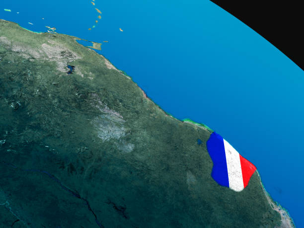 istock Flag of French Guiana from space 652850370