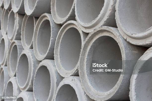 Cement Pipes For Construction Water System Stock Photo - Download Image Now - Adult, Architecture, Built Structure