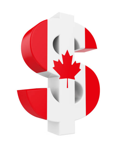 signo de dólar con la bandera de canadá - canada investment dollar canadian flag fotografías e imágenes de stock