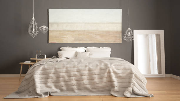 istock Classic bedroom, scandinavian modern style, minimalistic interior design, close-up 652872094