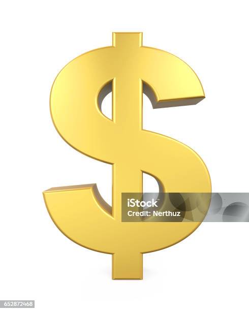 Dollar Sign Isolated Stock Photo - Download Image Now - Dollar Sign, Gold - Metal, Gold Colored