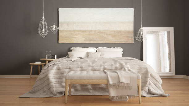istock Classic bedroom, scandinavian modern style, minimalistic interior design, close-up 652875684