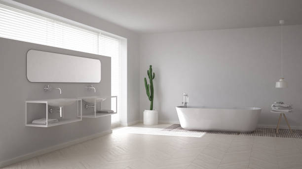 istock Scandinavian bathroom, white minimalistic interior design 652885746