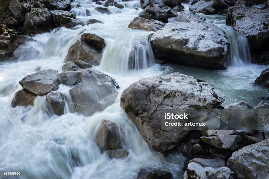 Ötztal Valley mountain river. Wellerbrück. Ötztaler Ache, Oetz, Austria, Europe Water Stock Photo