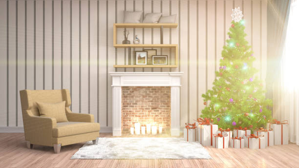 istock Christmas tree with decorations in the living room. 3d illustration 652888798