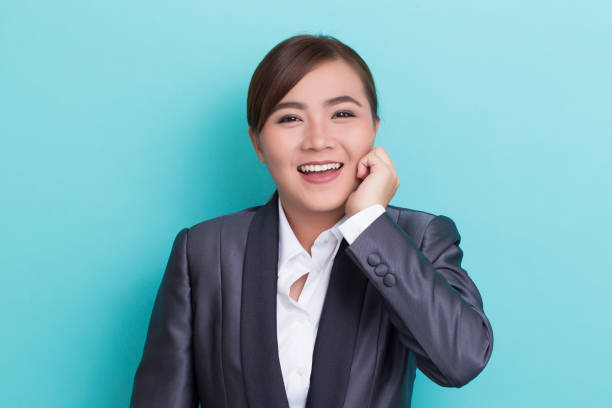 istock Happy businesswoman on isolated background 652888988