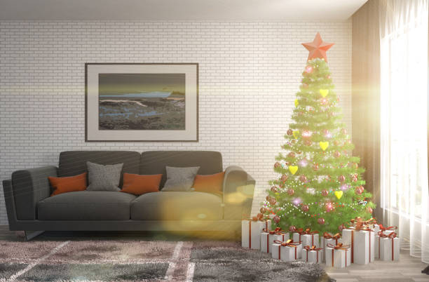 istock Christmas tree with decorations in the living room. 3d illustration 652889044
