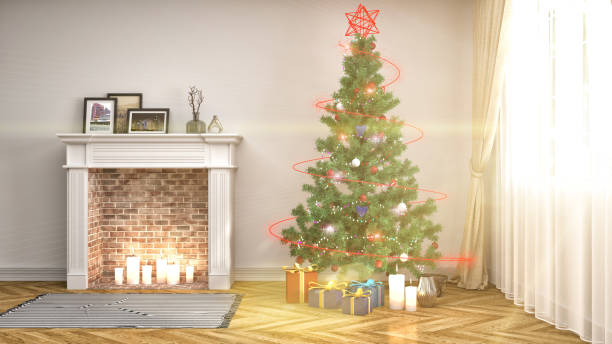 istock Christmas tree with decorations in the living room. 3d illustration 652893010