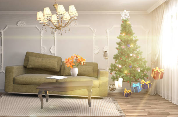 istock Christmas tree with decorations in the living room. 3d illustration 652893028