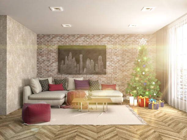 istock Christmas tree with decorations in the living room. 3d illustration 652893042