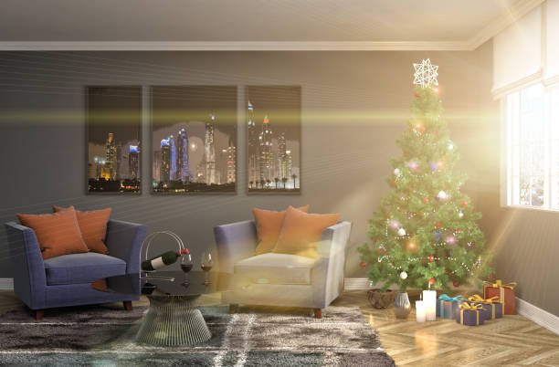 istock Christmas tree with decorations in the living room. 3d illustration 652893054