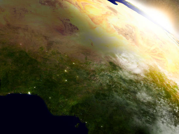 istock Niger and Nigeria from space during sunrise 652893502