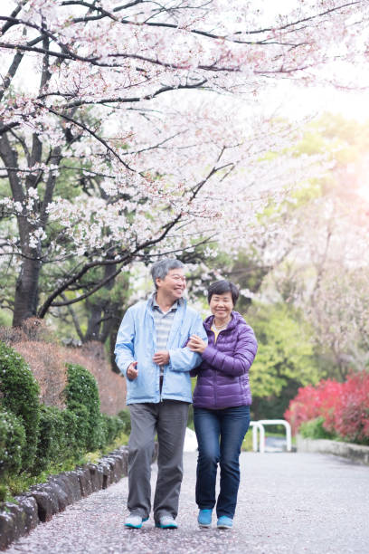 istock Old couple walk in park 652895782