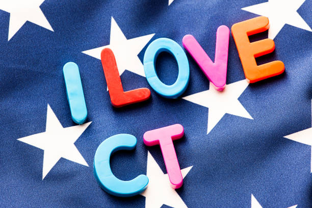 istock American flag with I Love CT word 652895930