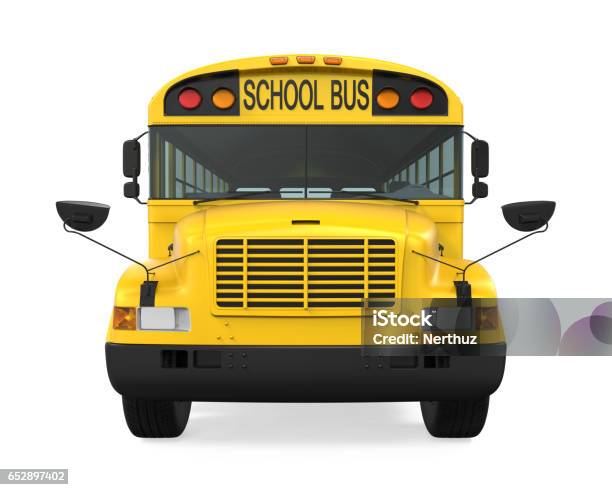 School Bus Isolated Stock Photo - Download Image Now - School Bus, Cut Out, Front View