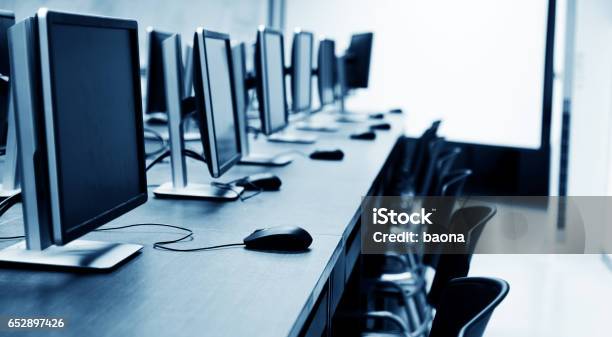 Computer Room Stock Photo - Download Image Now - Desktop PC, In A Row, Computer Lab
