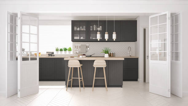 istock Scandinavian classic kitchen with wooden and brown details, minimalistic interior design 652904574