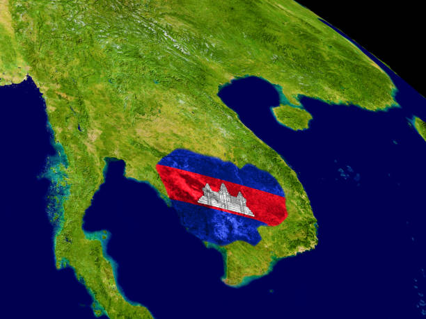 istock Cambodia with flag on Earth 652905412