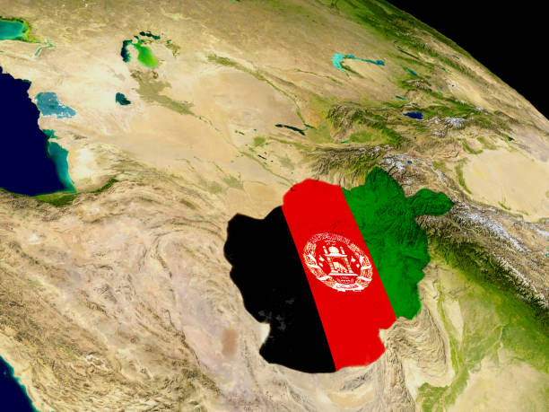 istock Afghanistan with flag on Earth 652905548