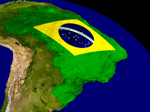 Brazil with flag on Earth
