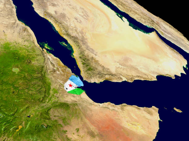 istock Djibouti with flag on Earth 652905678