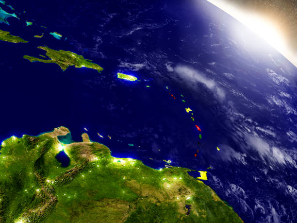 istock Caribbean with flag in rising sun 652908670