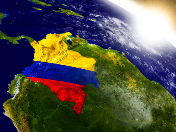 istock Colombia with flag in rising sun 652908702