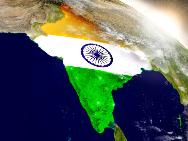 India with flag in rising sun stock photo