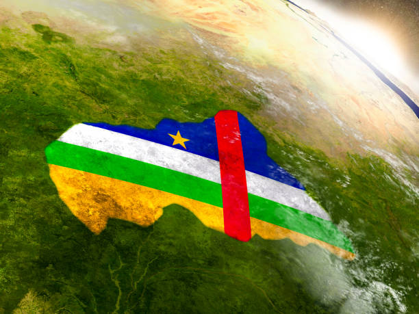 istock Central Africa with flag in rising sun 652908740