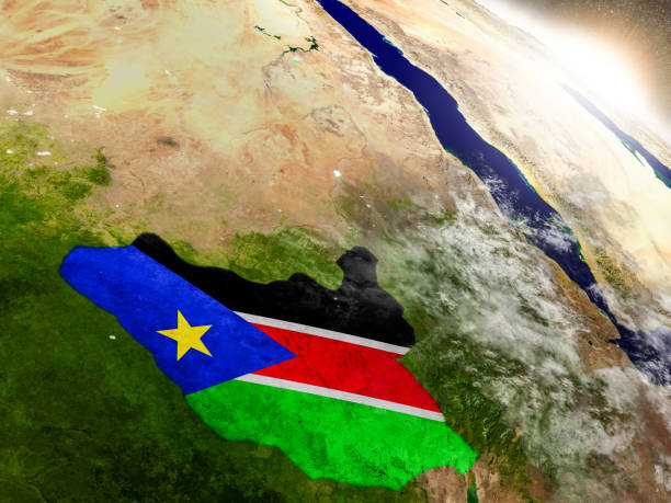 istock South Sudan with flag in rising sun 652908784