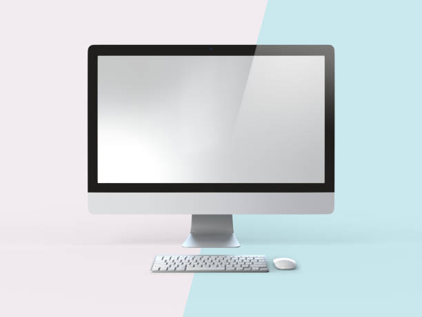 istock 3D Illustration of Computer on Simple Pastel Pink Mint Background 652908836