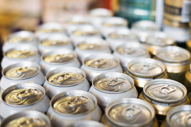 istock Top part of beer cans, close up view 652928136