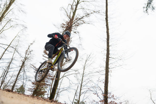 istock Mountain biker in the woods 652932328