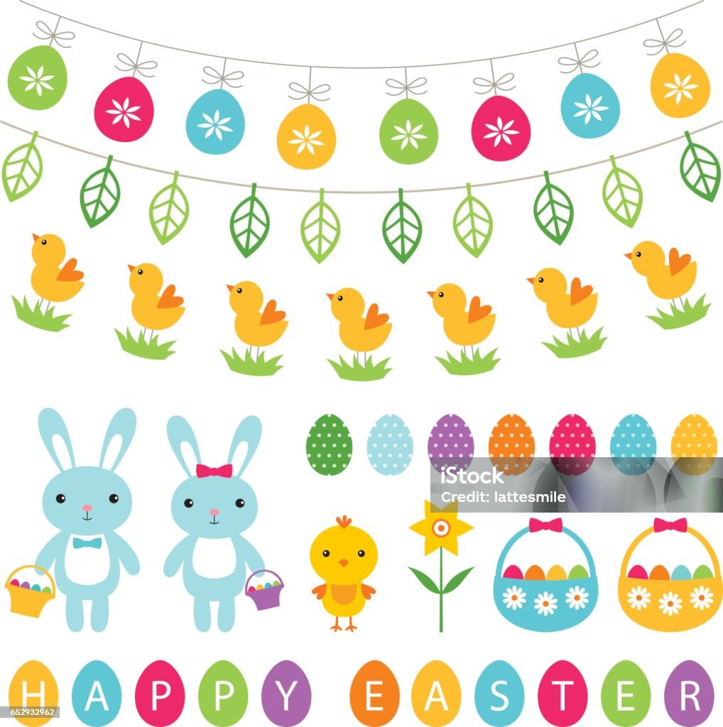 Easter Visual Spring Easter And Spring Design Elements Set Stock Illustration - Download ...