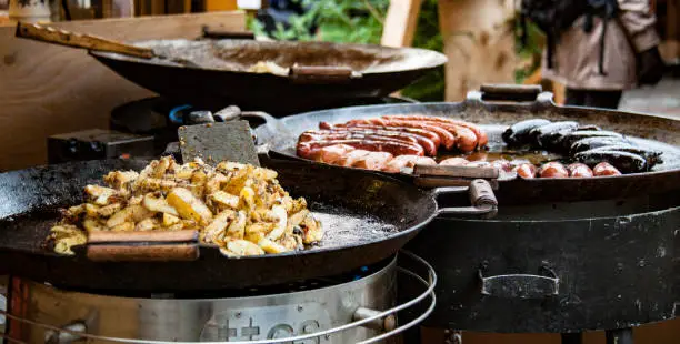 Photo of Christmas market: sausages and potatos